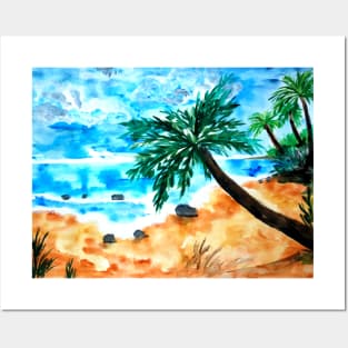 Sandy Beach and Palm Trees Posters and Art